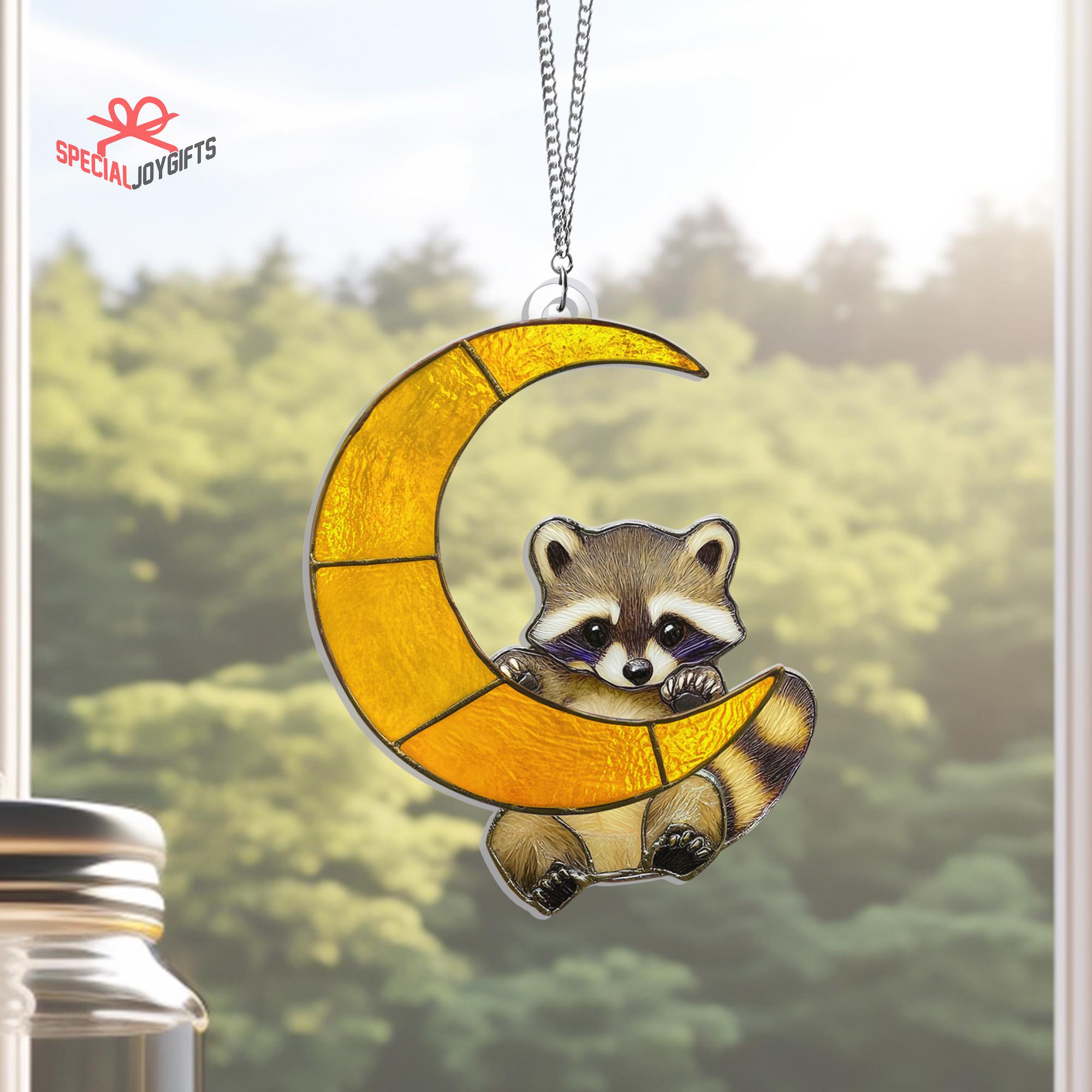 Raccoon on Moon Acrylic Suncatcher Window Hanging, Raccoon Suncatcher ...