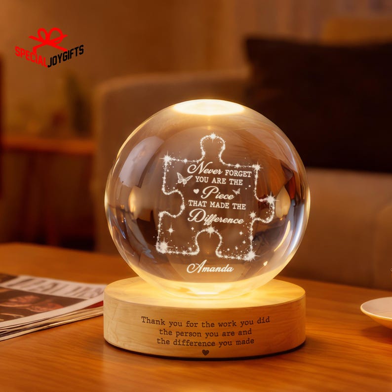 Personalized Crystal Ball Night Light, Thank You Gift for Coworker, Appreciation Gift, Teacher Gift, Employee Leaving Gift, Gifts for Mentor image 7