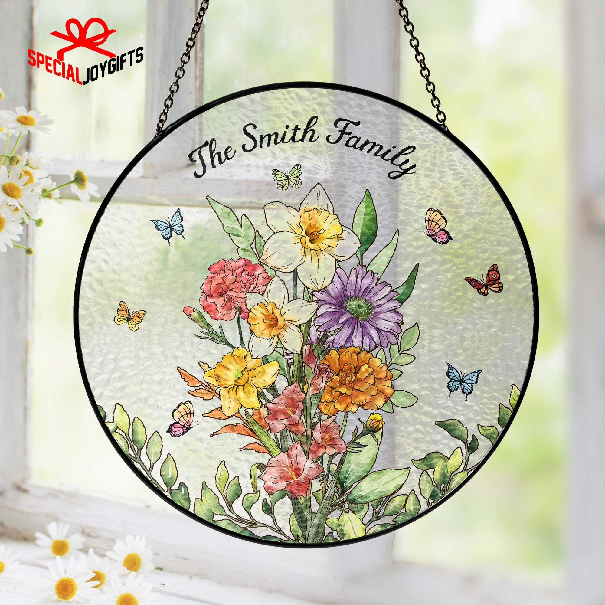 Custom Family Birth Flowers Suncatcher, Personalized Mom’s Garden Gift, Stained Glass Art For Grandma’s Garden, Mothers Day Gift, Flower Art