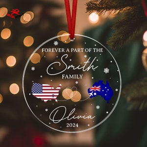 Personalized Long Distance Acrylic Ornament, Exchange Student Keepsake, Foreign Exchange Students, Two Countries Ornament, Moving Away Gift