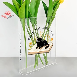Cat Book Acrylic Book Vase, Books and Cats, Books Reading, Book Shaped Flower Vase, Gift for Cat Lover, Book Lover Gifts, Librarian Gift
