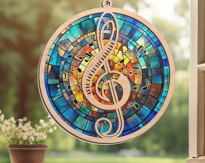 Music Teacher Suncatcher Ornament, Music Lover gift, Treble Clef Stained Glass Ornament, Music Teacher Gift, Piano Teacher gift