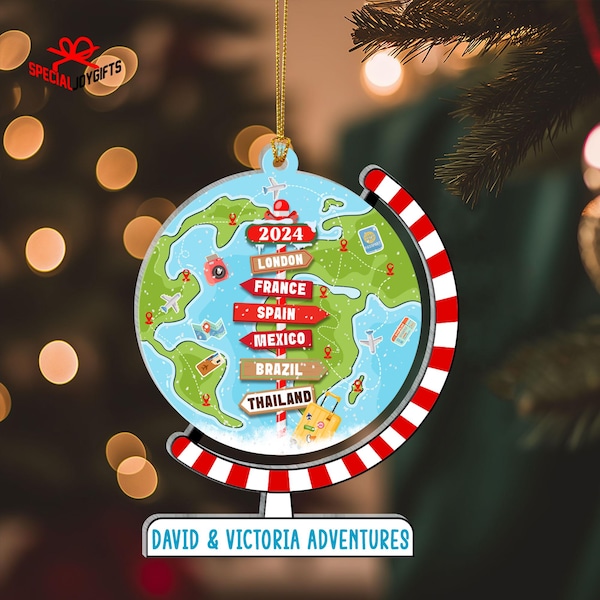 Personalized Travel Adventure Ornament, Couples Ornament, Traveling Destination Ornament, Christmas Gift for Travelers, New Adventure Gifts