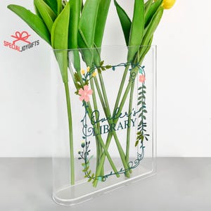 Custom Floral Acrylic Book Vase, Reader Bookshelf Decor, Librarian Gift for Book Lovers, Bookworm Gift, Home Decor Gifts for Book Lovers