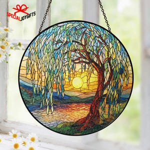 Weeping Willow Stained Glass Suncatcher, Willow Window Hanging Decor Gift, Willow Sun Catcher Decor, Plant Lover Gift, Nature Gifts for Her