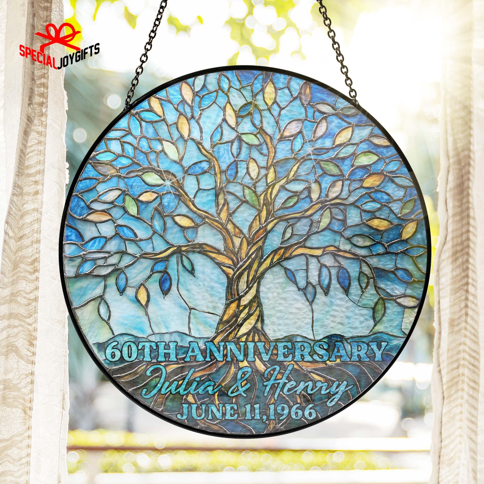 60th Anniversary Gift, Personalized 60th Wedding Anniversary Stained Glass Suncatcher, Diamond Wedding Anniversary Gift, Parents Anniversary
