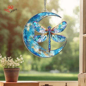 Dragonfly ACRYLIC Suncatcher Hanging Sign, Dragonfly Gift,Dragonfly Moon Decor,Dragonfly Window Hanging,Dragonfly Ornament,Nature Lover Gift