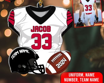 Personalized American Football Uniform 2D Flat Ornament NOT 3D, Football Helmet And Ball, Gift For Football Player, Christmas Fan Ornament