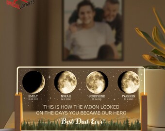 Personalized Moons Phase with Kids Names, Custom Moons Phase Night Light, Custom Dad Gift, Father's Day Gift, Gift for Dad, Gift For Husband