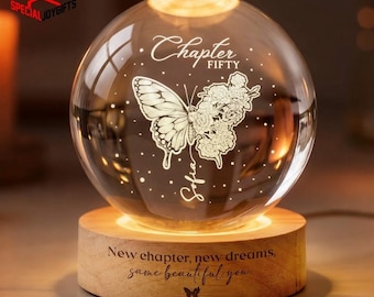 Butterfly Birth Month Crystal Ball LED Light, Custom Birth Month Flowers 30th 40th 50th Birthday, New Chapter Birthday Gift for Mom,Daughter