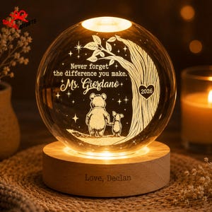 Custom Teacher Crystal Ball Night Light, Thank You Gift For Teacher, Retirement Gifts,Never Forget the Difference You Make,Appreciation Gift