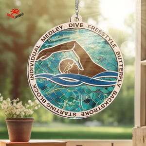 Swimming Suncatcher Ornament, Swim Ornament, Swimmer Ornament, Swim Team Gift, Gift for Swimmer, Swimmer Gift, Swim Coach Gift, Swimming