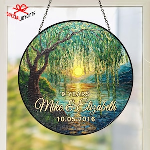 9th Anniversary Willow Stained Glass Suncatcher, Willow Tree 9 Year Anniversary Gift, 9th Anniversary Gift, Wedding Anniversary Gift For Her