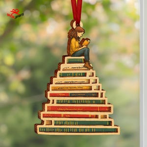 Book Lover Christmas Ornament, Retro Book Wood Ornament, Reading Gift, Book Club Gift, Book Lover Gift For Girl, Reader Gifts, Book Ornament