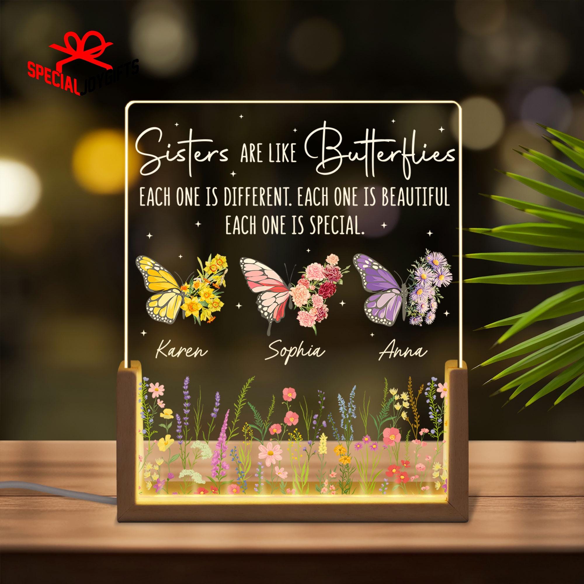 Sisters Are Like Butterflies Night Light, Birth Flower Night Light, Gift For Sister, Birthday Gift, Bestie Gift, Gift For Sister or Bestie