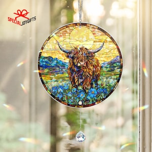 Highland Cow Acrylic Hologram Window Hanging, Highland Window Hangings, Cow Lover Gifts, Farmhouse Decor, Farm Ornament, Housewarming Gifts