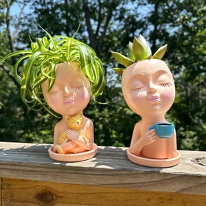 Trendy Home Decor Women's Face Planter, Cat Planter, Coffee Cup, Unique Face Planter For Mom, Planter Lover, Succulent Variety Plant Vase