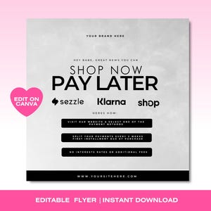 Shop Pay Flyer, canva templates, shop pay payment post, social media posts, shop pay flyer, shop now pay later