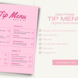 OnlyFans Tip Menu bearbeitbare Vorlage Canva