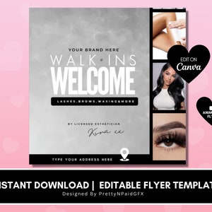 Walk-Ins Welcome Flyer, Walk-Ins Welcome Template, Canva Editable Template, Esthetician Flyer
