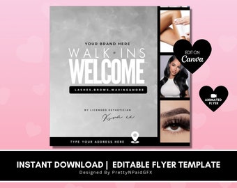 Walk-Ins Welcome Flyer, Walk-Ins Welcome Template, Canva Editable Template, Esthetician Flyer