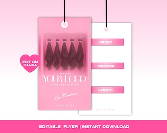 Hair Hang Tag Template, Editable Hair Tag, DIY Hair Hang Tag Design, Hair Business Tags, Hair Packaging, Canva Template, Instant Download