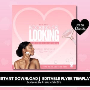Facial Flyer, Facial Special, Bookings Flyer, Appointments Flyer, Walk-Ins Welcome Flyer, Editable Canva Flyer, Esthetician Flyer,