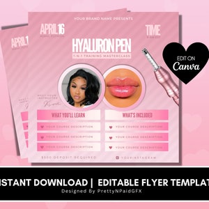Hyaluron Pen Training Flyer, Hyaluron Pen Course, Hyaluron Pen Academy, Medspa, Esthetician, Lip Fillers,Edit in Canva