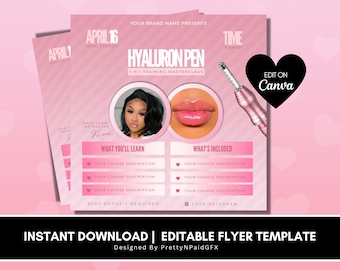 Hyaluron Pen Training Flyer, Hyaluron Pen Course, Hyaluron Pen Academy, Medspa, Esthetician, Lip Fillers,Edit in Canva