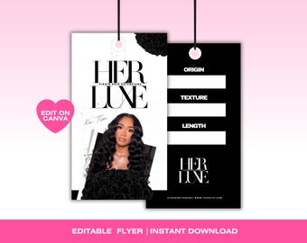 Hair Hang Tag Template, Editable Hair Tag, DIY Hair Hang Tag Design, Hair Business Tags, Hair Packaging, Canva Template, Instant Download