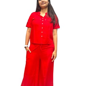 Red Co-ord Set for Women | Indo-Western Kurti & Palazzo Set | Summer Lounge Wear | Casual Indian Outfit | Boho Chic Dress