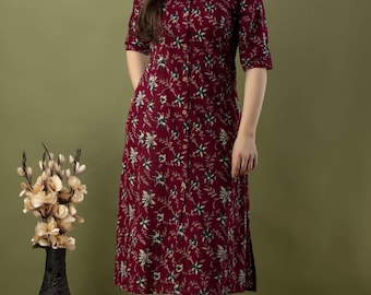 Indian Block Printed Cotton A-Line Kurta For Women and Girls Designer Kurti Straight Kurti Women Long Kurta Set Free Shipping