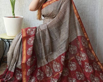 Maheshwari Silk Cotton Sari – Minimal Elegant Indian Saree for Modern Women, Diwali & Special Occasions
