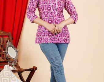 Cotton short kurti for jeans online