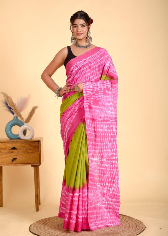 Pink Cotton Saree with Blouse | Hand block Inspired Printed Saree | Everyday Ethnic Wear | Lightweight Indian Saree