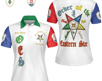 Customize Order of the Eastern Star - Pentagon Up OES Sisters Color Block Women's Polo Shirt S-5XL
