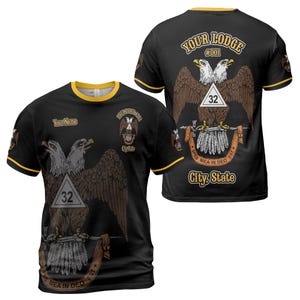 Customize Rite of Scottish 32 Degree Emblem - Masonic Scottish Rite 32 - Name Number Lodge - Freemason Multi Color Unisex T-shirt Size S-5XL