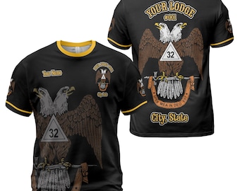 Emblema personalizado del Rito Escocés de 32º grado - Rito Escocés Masónico 32 - Nombre Número Logia - Camiseta unisex multicolor masónica Tallas S-5XL