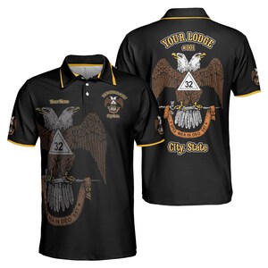 Customize Rite of Scottish 32 Degree Emblem - Masonic Scottish Rite 32 - Name Number Lodge - Freemason Polo Shirt S-5XL