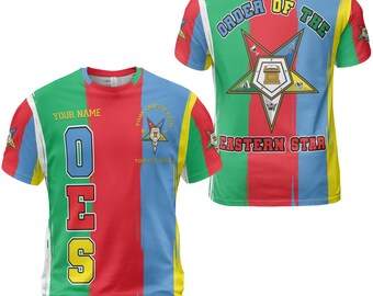 Customize Order of the Eastern Star FATAL OES Sisters Green Red Blue Color Block Unisex T-shirt Size S-5XL