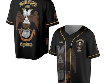 Emblema personalizado del Rito Escocés de 32 grados - Rito Masónico Escocés 32 - Nombre, Número de Logia - Camiseta de béisbol multicolor masónica (tallas S-5XL)