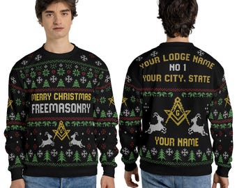 Customize Merry Christmas Freemasonry Sweatshirt, Masonic GOAT Sweatshirt, Freemason Square and Compass Christmas Sweatshirt, Size S-5XL