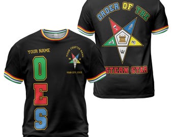 Customize Order of the Eastern Star Pentagon Up OES Sisters Color Block Unisex T-shirt Size S-5XL