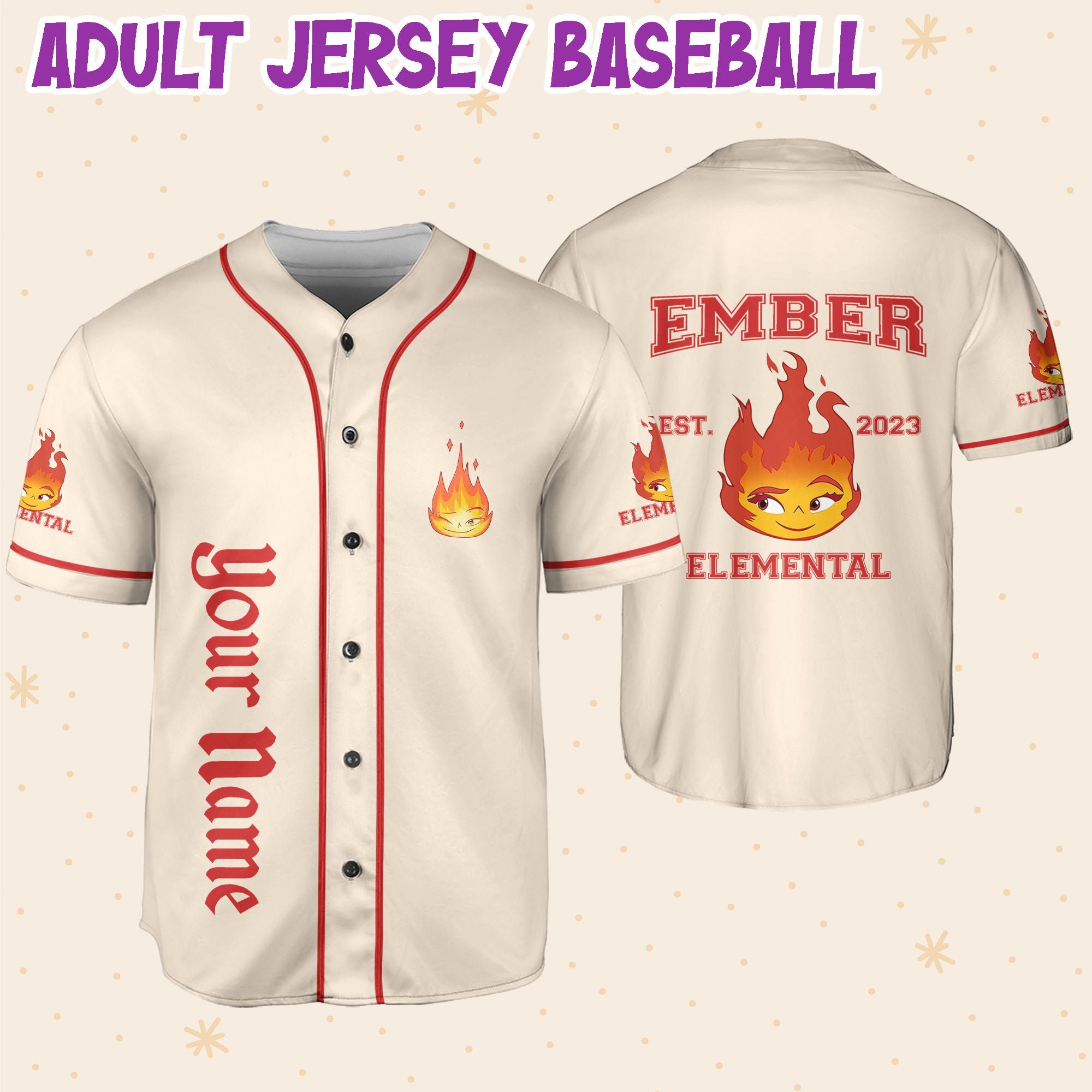 Discover Disney Elemental Ember, Disney Jersey Disney Baseball Jersey