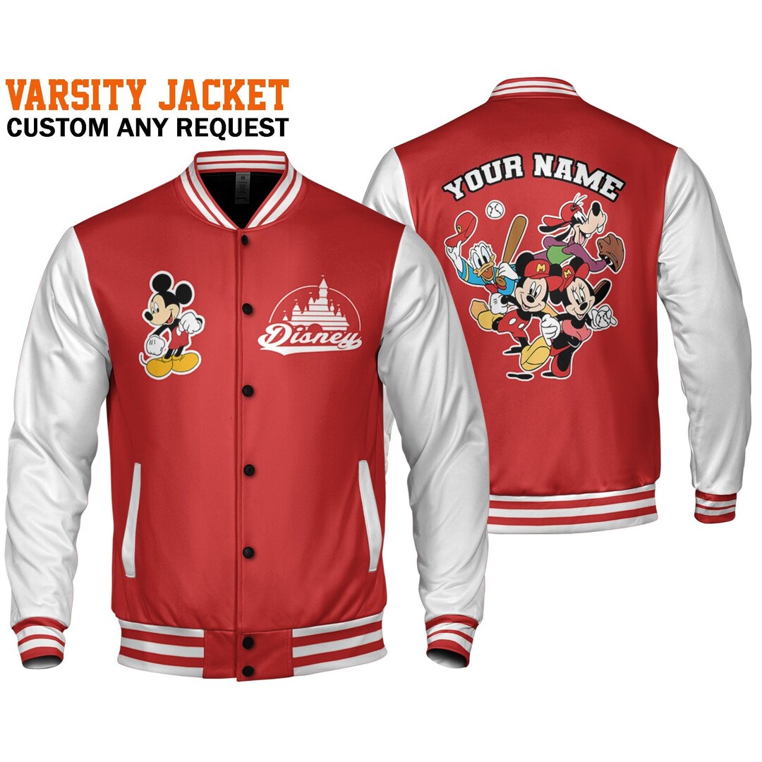 Personalize Mickey Castle Logo Red White Color Disney Varsity Etsy