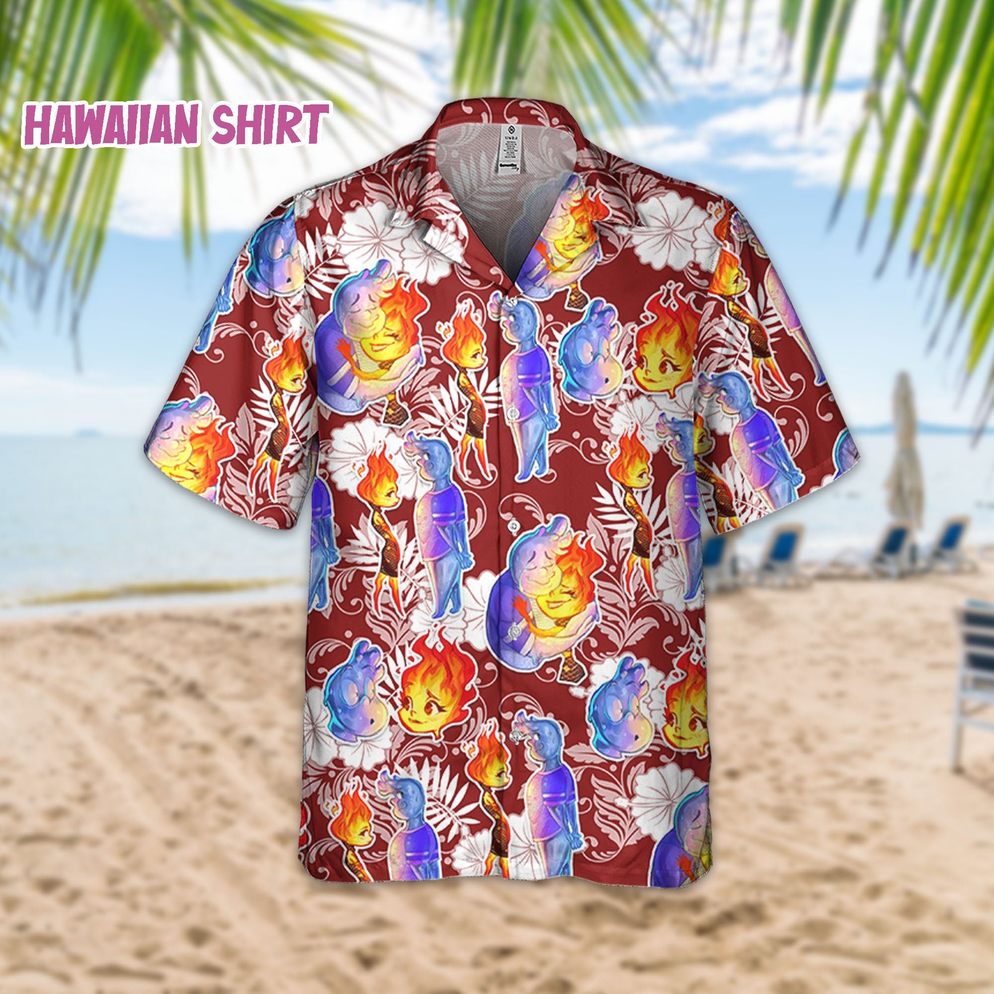 Discover Disney Elemental Sommer Strand Tropical Rot, Elemental Hawaiian Shirt