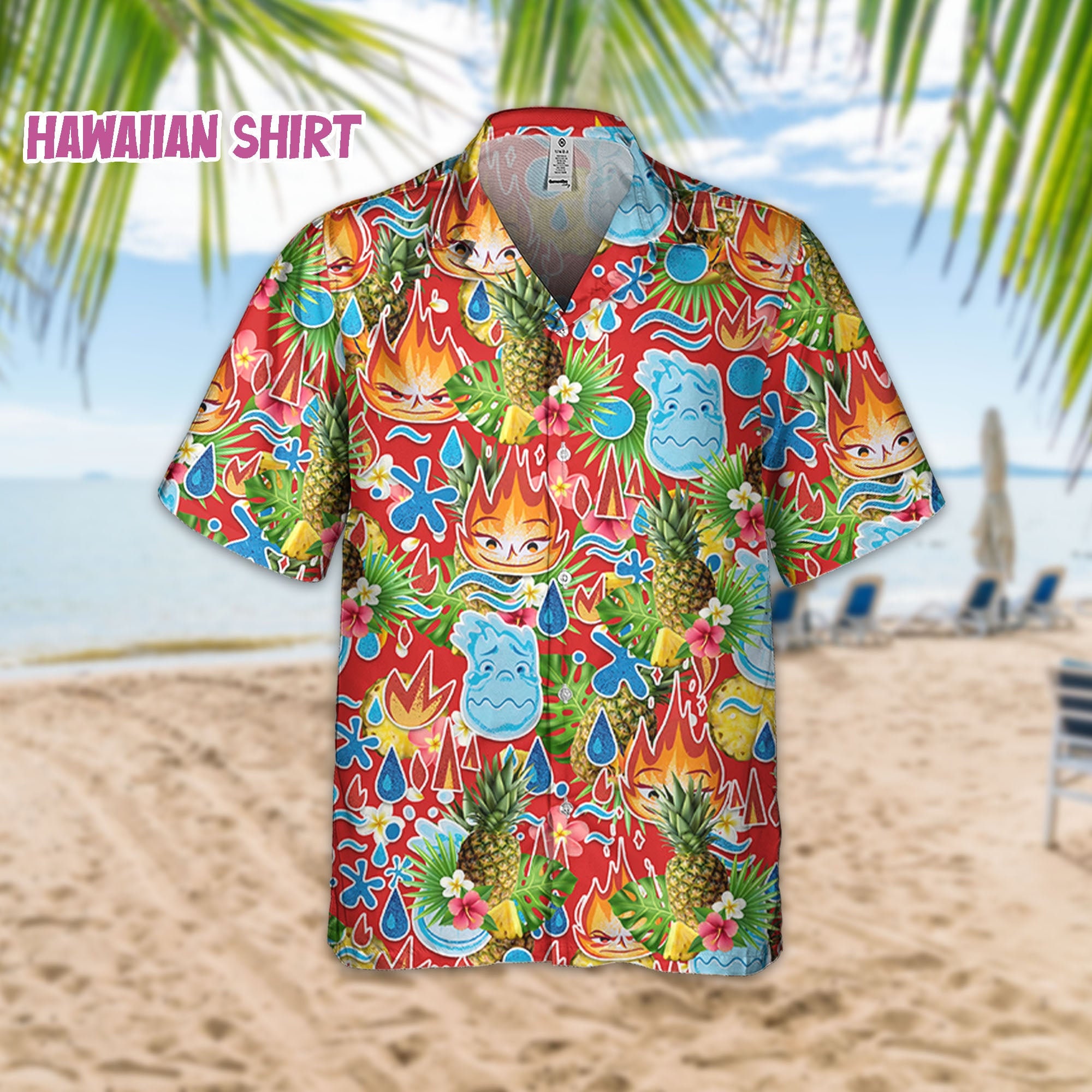 Discover Disney Elemental Ember And Wade Seamless Ananas Sommer Tropical Hawaiian Shirt