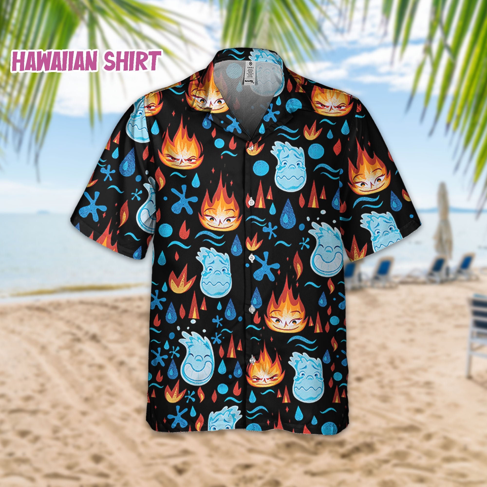 Discover Disney Motiv Seamless Elemental Ember And Wade, Elemental, Disney Family Hawaiian Shirt