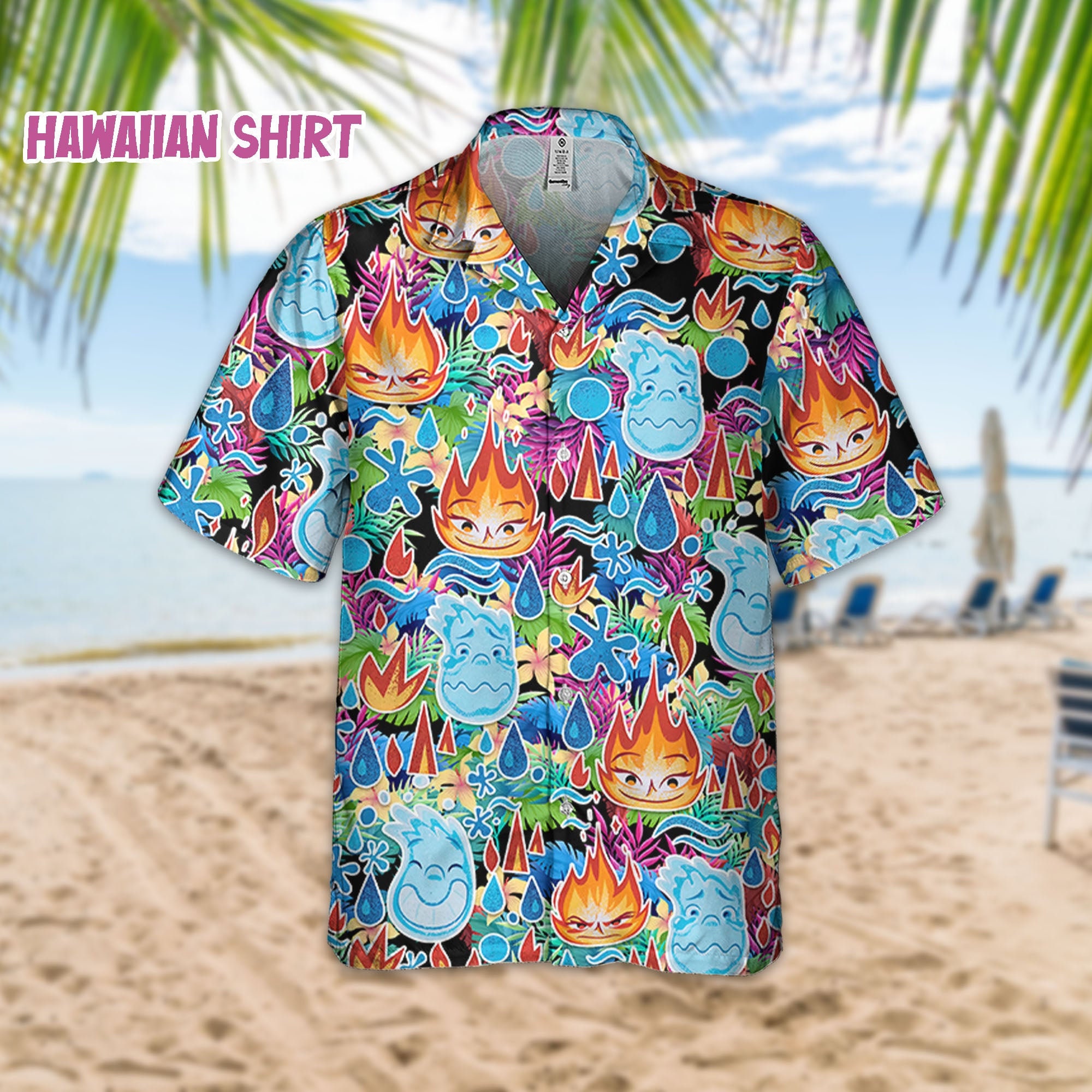 Discover Elemental Ember und Wade Synthwave Sommer Floral Hawaiian Shirt