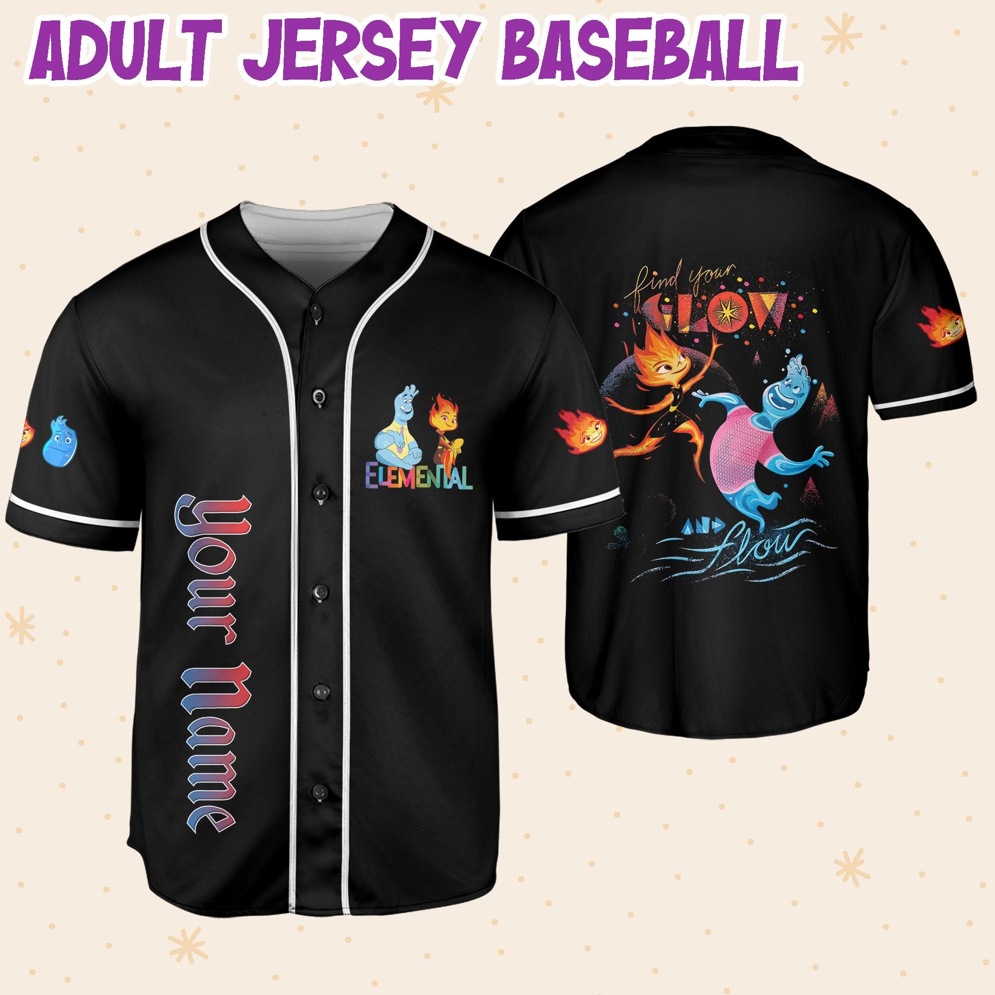 Discover Personalisieren Disney Pixar Elemental Finden Sie Ihr Leuchten und Flieen, Disney 2023 Baseball Jersey